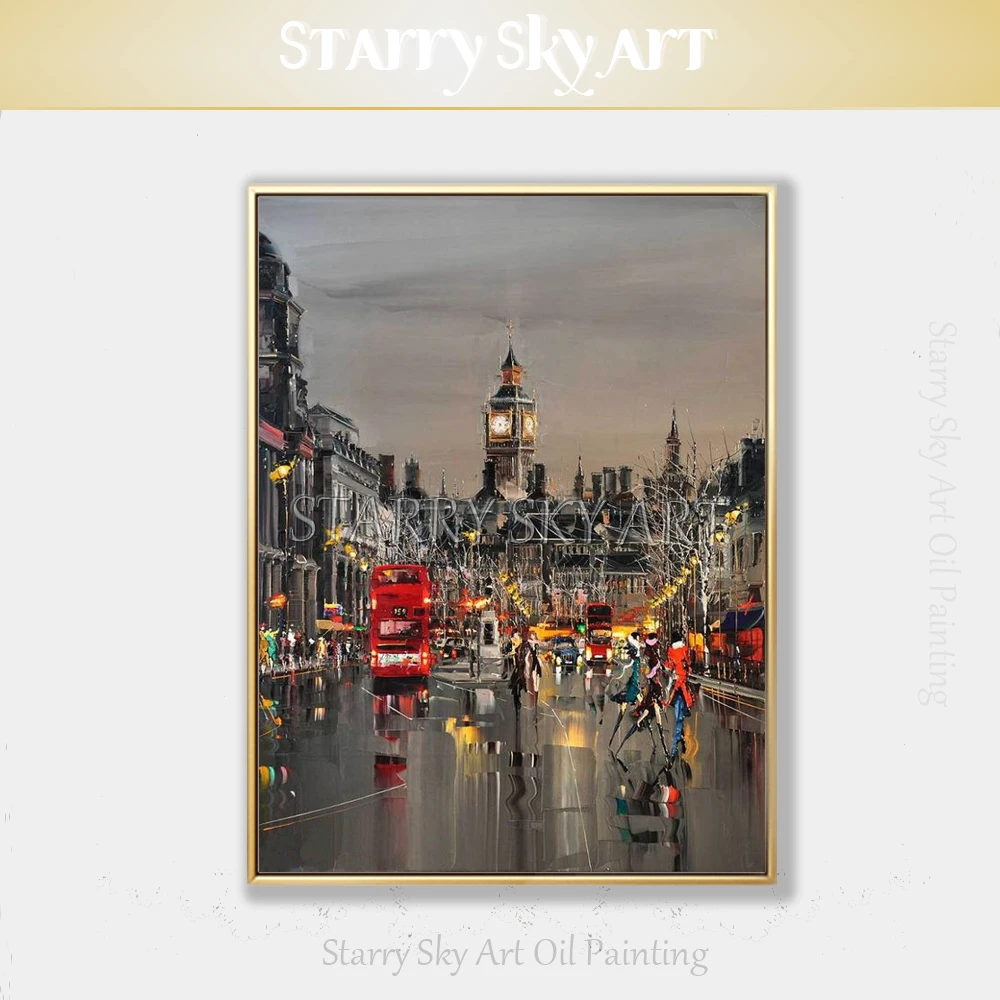 Professional Artist Hand-painted High Quality Landscape Oil Painting on Canvas Beautiful Street Night for Wall Art | Дом и сад