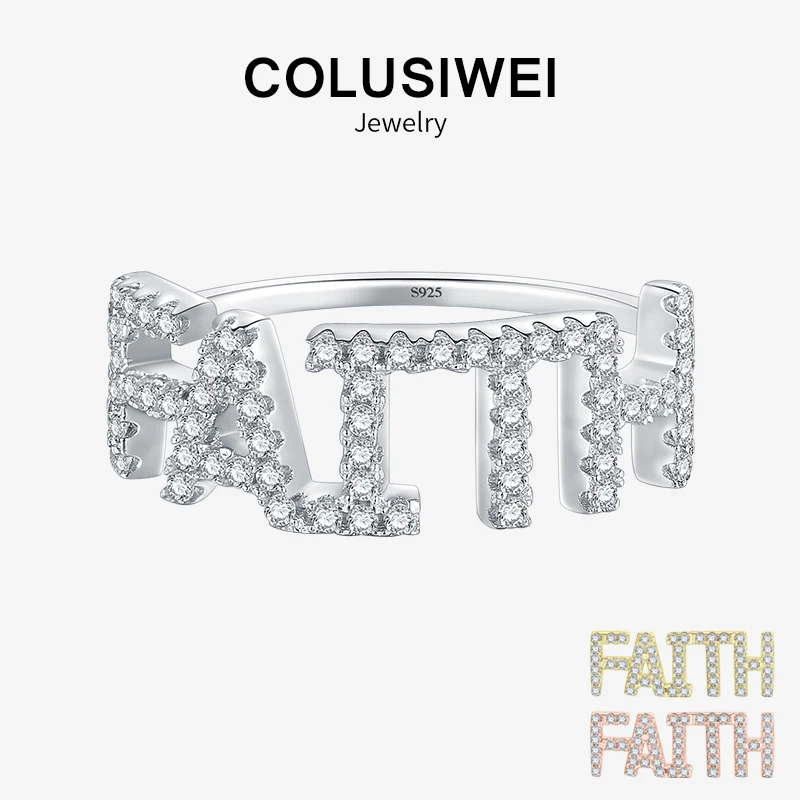 

Colusiwei New Arrival 925 Sterling Silver Fashion FAITH Letter Finger Rings Simple Classic Rings For Women Silver Jewelry Gift