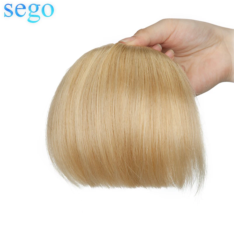 SEGO 2 Clips in Straight Bangs Human Hair Bangs Non-Remy Blunt Bangs Brazilian Hair 15*15cm Pure Co