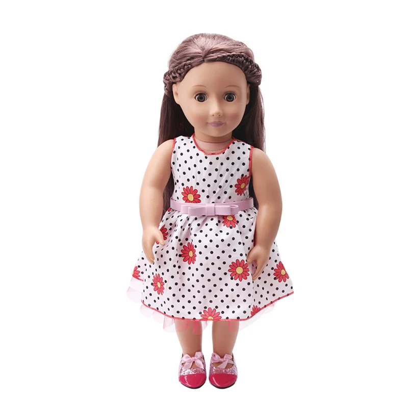 18 дюймов, с круглым вырезом, для девочек платье принцессы с принтом вечернее платье+ ремень американский новорожденных юбка Детские игрушки подходит 43 см для ухода за ребенком для мам, детские куклы, c78