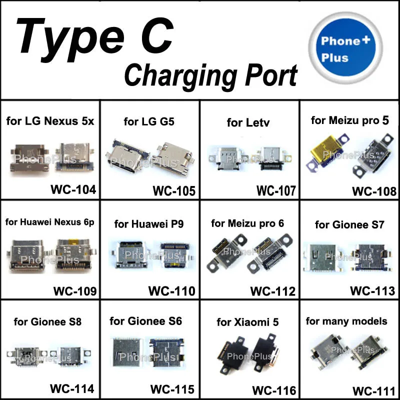 12 Modèles 24 PCS Type C De Charge Port Connecteur Jack Plug Avec