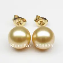 00108 отлично! Круглый 9-10 мм естественно Золотой южного моря и жемчугом серьги! Стад 4.30