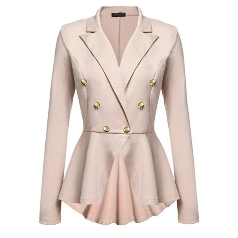 

Women Coat 2019 Long Sleeve Notched Neck Metal Button Slim Irregular Hem Blazer Office Lady Casual Work Outwear Blazers Female
