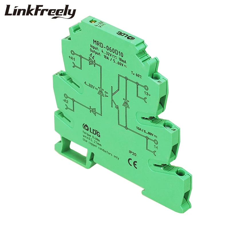 MRD-060D10 светодиодный мини-Индикация 10А Вход: 5 в 12 В 24 В DC SSR твердотельные реле интерфейс din-рейка реле напряжения релейный модуль