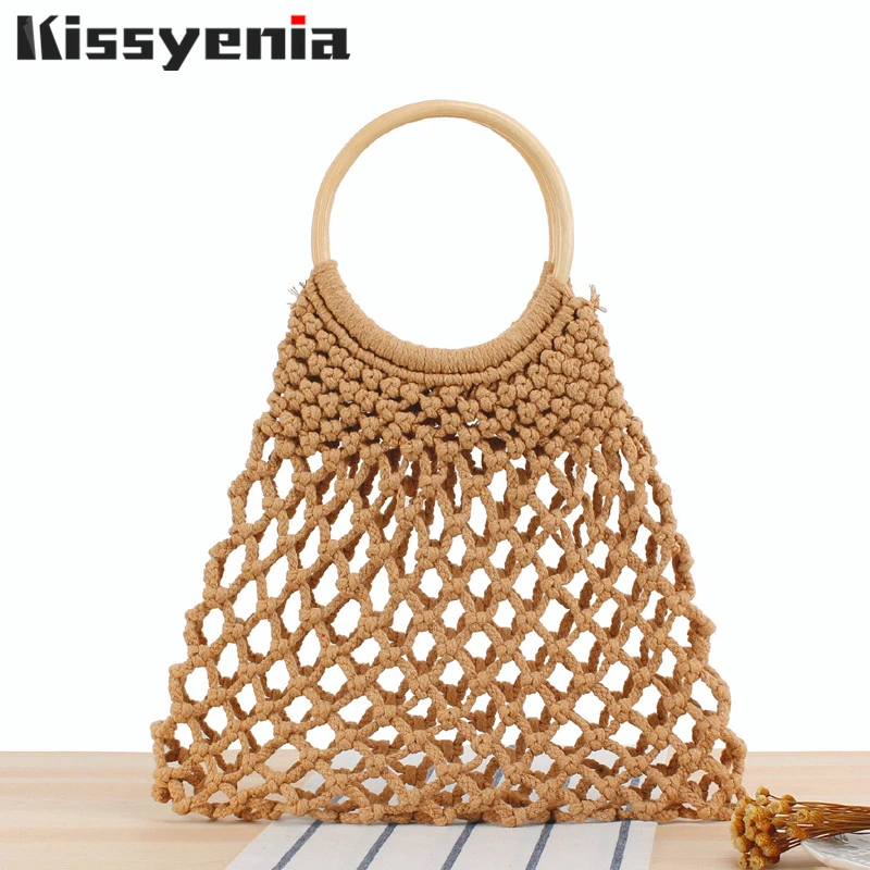 

Kissyenia Rattan Bags Bohemia 100%Handmade Straw Handbags Bali Beach Bag Millettia Handle Knitted Summer Tote Wicker Bags KS1323