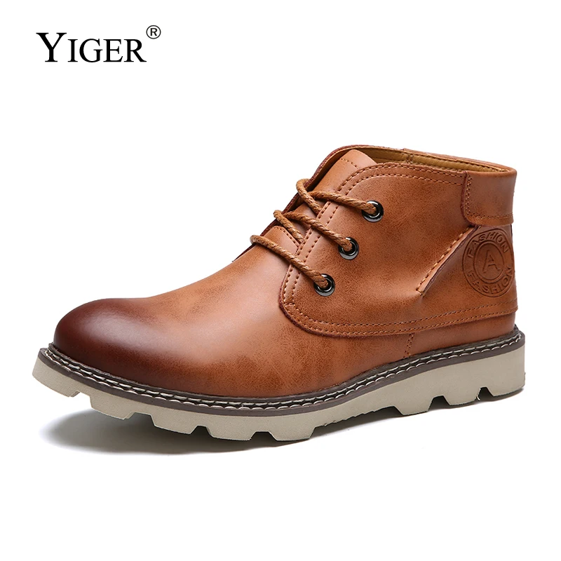 

YIGER New Men Martins Boots Genuine Leather Male Ankle boots Man Casual shoes Lace-up Autumn/Winter Tooling Boots black/Brown195