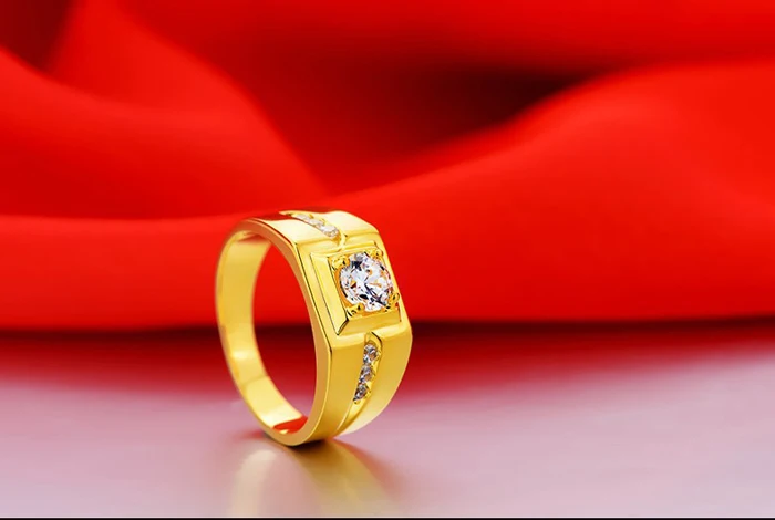 YINHED Fashion Men's Engagement Ring Yellow Gold Filled Ring Vintage Jewelry Simulated CZ Diamant Wedding Rings Bague ZR206