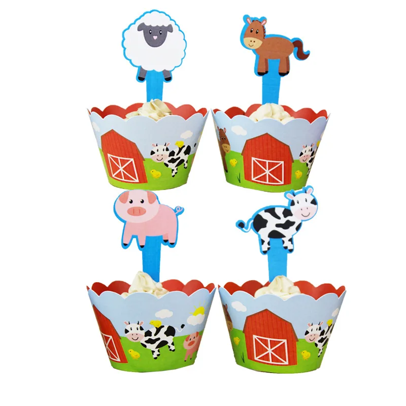 

Cake Accessory 24pcs/lot Farm Animals 12pcs Wrappers + 12pcs Toppers for Children Kids Birthday Party Cupcake Decoration