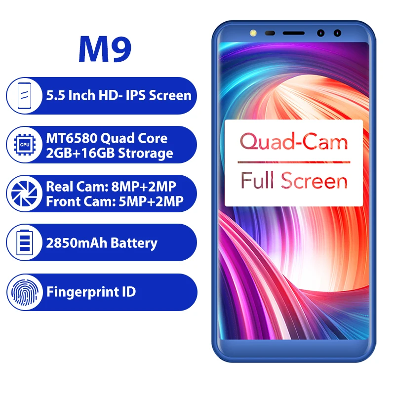 Leagoo M9 3 г смартфон 5.5 &quot18:9 полный Экран четыре камеры Android 7.0 mt6580a 4 ядра 2 ГБ + 16 2850