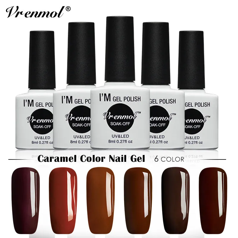 

Vrenmol 6 Colors Nail Gel Lacquer UV Caramel Coffee Color Series Chocolate Brown Nail Gel Polish Manicure Gel Varnish