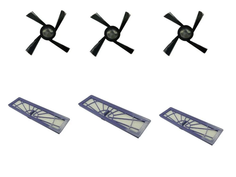 

3 Piece Side Brush & 3 Piece High-Performance Filter for Replacement Neato BotVac 70e 75 80 85 Vacuum Cleaner Accessories