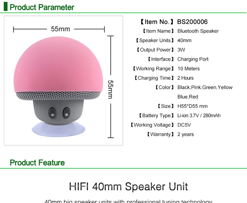 Mini Bluetooth Speaker Waterproof Mushroom Wireless Music HiFi Stereo Subwoofer Hands Free For USB For Phone Android IOS PC4