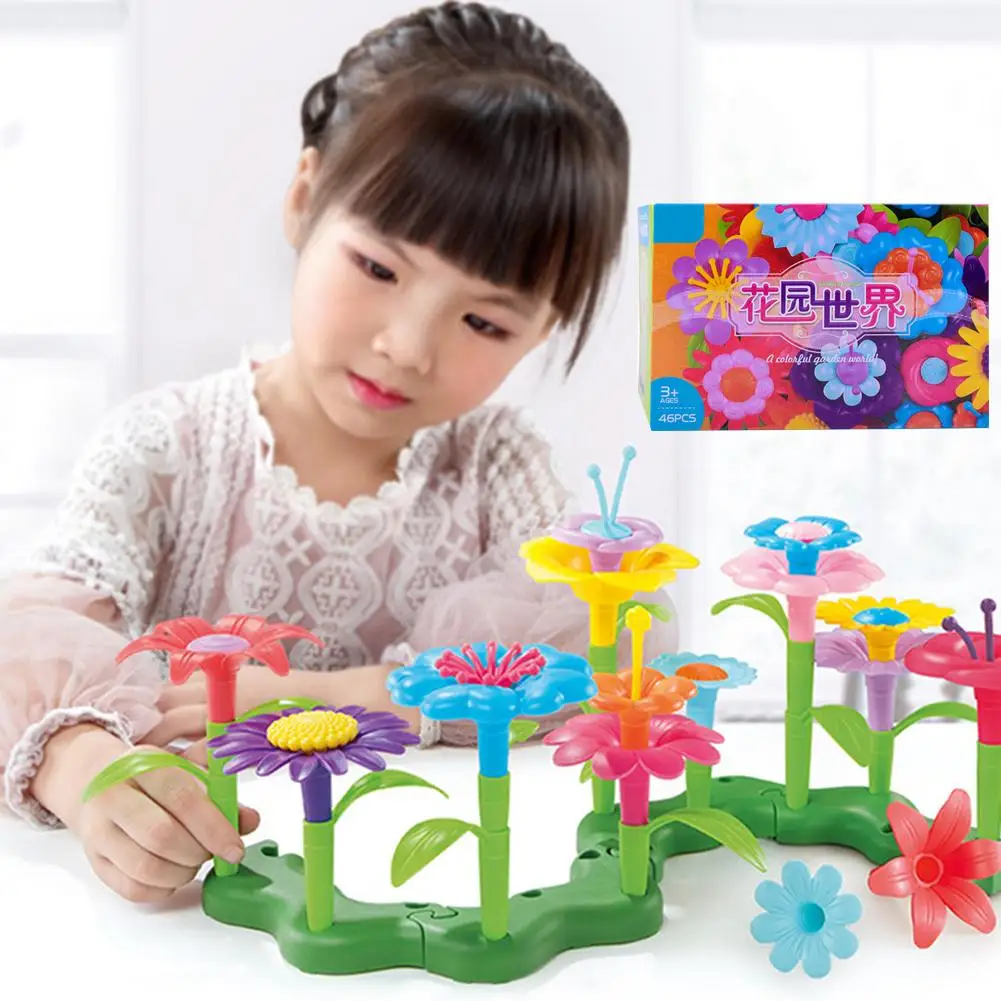 46 шт./компл. DIY Красочные цветы сад строительные блоки Развивающие детские игрушки Детские Обучающие Развивающие игрушки
