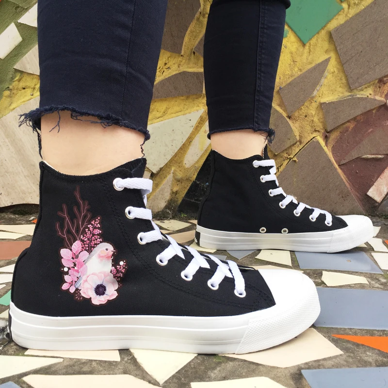 Download Wen Design Watercolor Bird Flowers Canvas Athletic Shoes ...