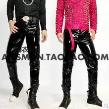 S-5XL! Для мужчин певица Мода Ds BIGBANG DJ GD тонкий эластичный из лакированной кожи Штаны Брюки Большие размеры мужской сценические костюмы