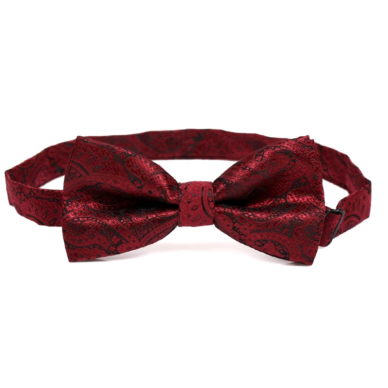 

New Brand Bow Tie Wine Red Paisley Jacquard Weave Men's Bowtie Fashion Bow Ties for Men Cocktail Salon Butterfly Knot Gift Box