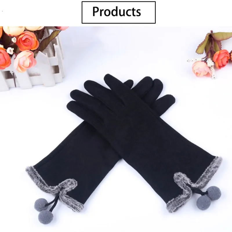 Women Touch Screen Winter Gloves Warm Gloves Wrist Mittens Driving Ski Fashion Small Balls Ladies Guantes For Smart Phone S01