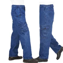 Fashion Plus Size Loose Baggy Jeans Work Pants Men Casual Hip Hop Jeans Cotton Trousers with Big Pocket Man Clothes