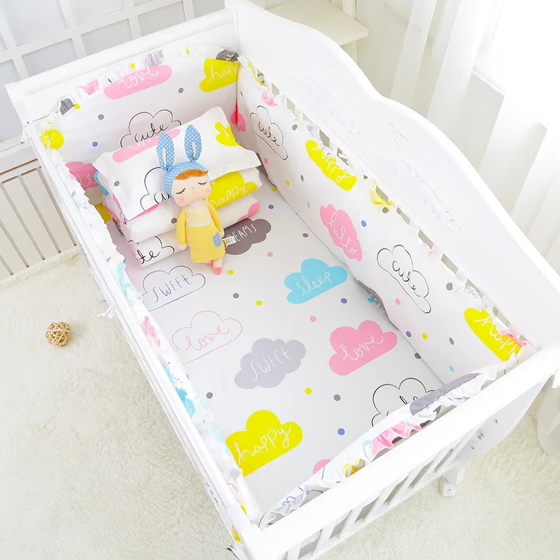 New Print 100%Cotton Baby Bedding Bumpers Stars Cloud Cartoon Removable Boys and Girls Unisex Baby Bed Crib Bumper 6pcs