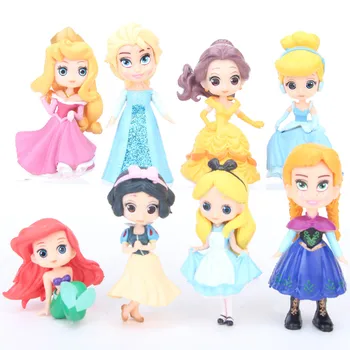 

8pcs/lot Disney Princess Figures Aisha White Snow Alice Belle Mermaid Princess Anna Action Anime Figurines PVC Model Collection