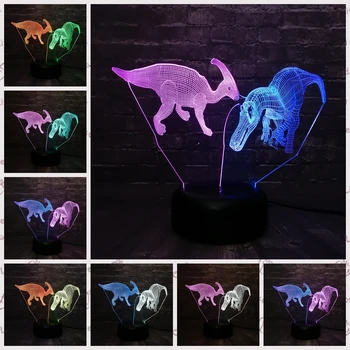 

New Jurassic park Dinosaur Mix Dual Color Lamp Night Light 3D LED for Children Baby Sleep Light Boy lamp Cartoon Kid Base Light