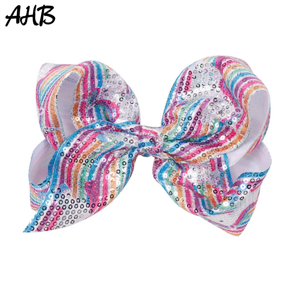 

AHB 7 Inch Sequin Rainbow Large Hair Bows Unicorn Hair Clips for Girls Cartoon Bowknot Hairgrips Party Kids Hair Accessories