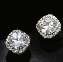 New Sterling Silver Jewellery AAA CZ Diamond Sq. Rhinestone 925 Sterling Silver Stud Earrings For Girls Brincos Oorbellen A338