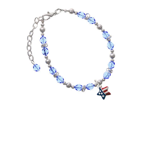 Silvertone Mini USA Patriotic Star Light Blue Beaded Bracelet