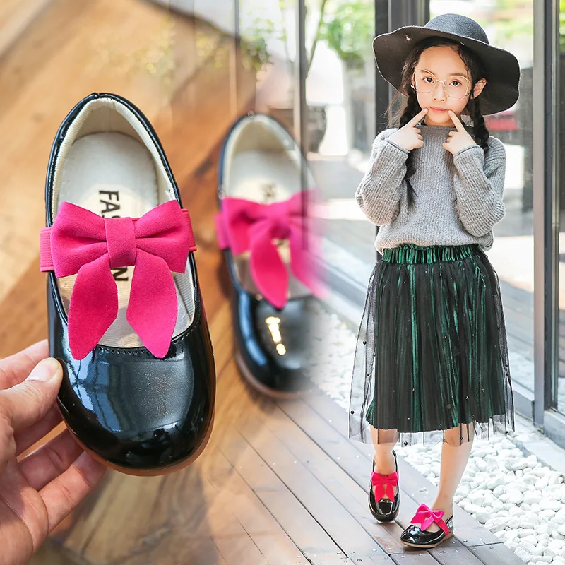 

MIAOMIAOSHU Kids Flock Bow Flat Casual Shoes Girls Princess Shoes Children Breathable Non-Slip Fashion Sneakers Size 26-36