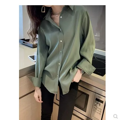 

2019 new women's spring retro temperament satin white shirt female long-sleeved shirt long-sleeved shirt bottoming shirt tide