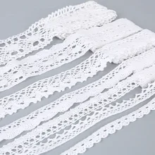 Renda de algodão de alta qualidade, 5 jardas, cor branca, para amarrar roupas, acessórios de costura, scrapbooking, enfeite de renda (10-38mm)