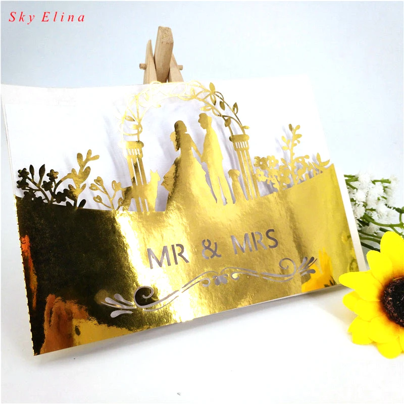 Открытые Пригласительные открытки Sky Elina30 с лазерной резкой MR& MRS Fine Свадебные вечерние приглашения 7zSh070-30 - Цвет: Bright Golden