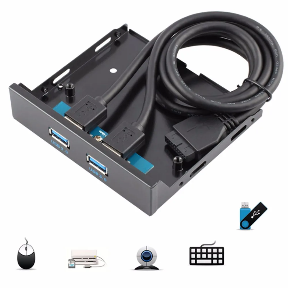 1pc Floppy Disk USB 3.0 20 Pin 2 Ports Front Panel Bay Hub Bracket