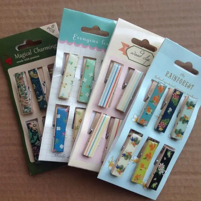 

6pcs/lot New fresh flower Epoxy style Wooden Clip memo Bag Paper Clips cute wood peg Special fashion Gift