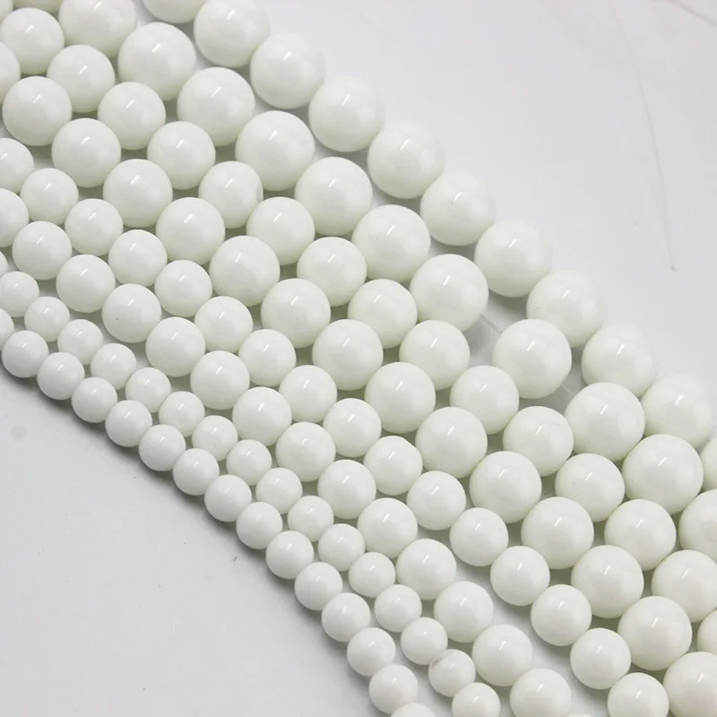 

Natural Stone White Porcelain Chalcedony Round Loose 15" Size Strand 4 6 8 10 12 14MM Beads for Jewelry Making DIY Bracelets