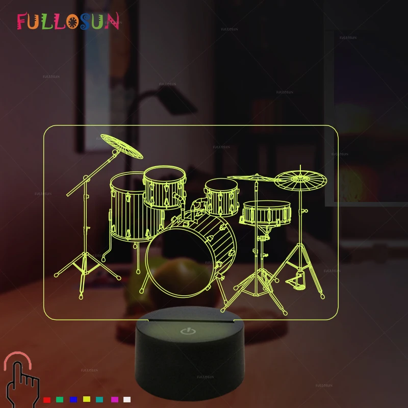 

FULLOSUN Amazing Light Drum Set Night Light for Kids Gift LED 3D Visual Desk Table Lamp Bedside Decor