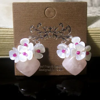 

925 sterling silver nail hypoallergenic earrings handmade custom Tianhe stone pink crystal shell earrings