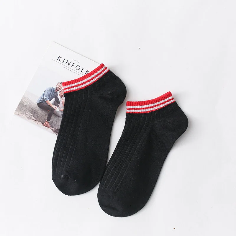 Black Socks 6 пар/лот, женские носки для девочек, студенческие женские удобные полосатые летние спортивные хлопковые носки, тапочки короткие женские носки до лодыжки - Цвет: Black Socks