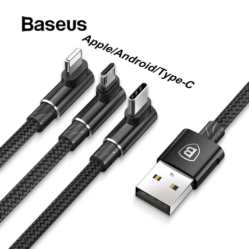 

Baseus 3 in 1 Micro USB Type C Cable for USB-C Mobile Phone Type-C Cable for Samsung Galaxy S9 S8 Plus Charger Cable for iPhone