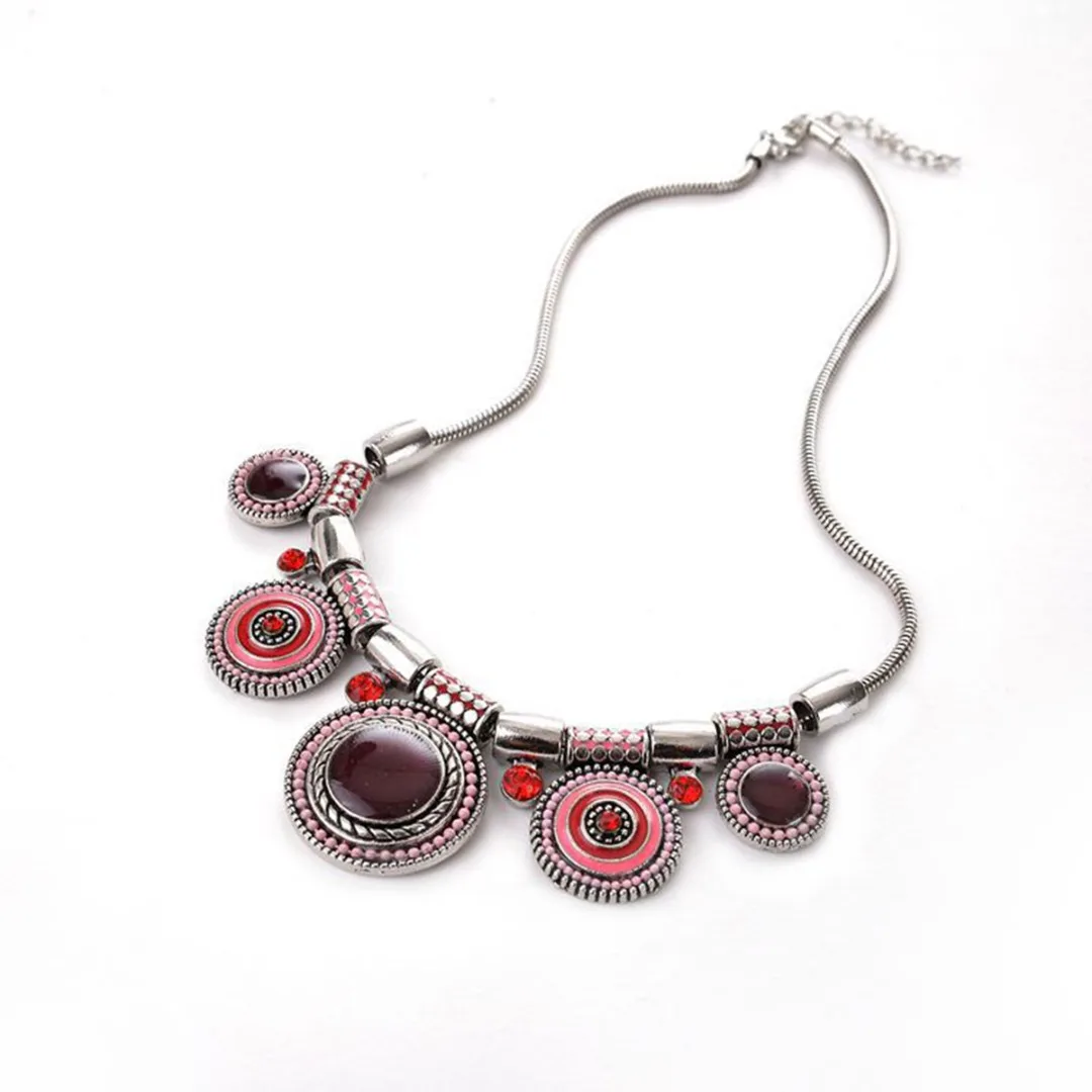 Vintage Charms Multi Color Round Pendant Necklace Bohemia Rhinestone Beads Long Chain Necklace collier For Women Summer Jewelry
