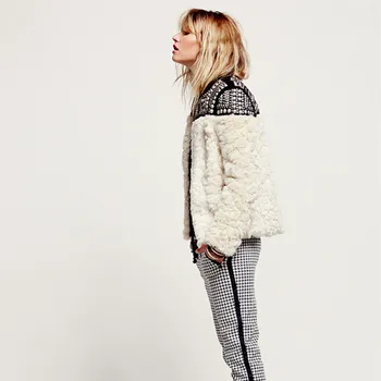 

New Fashion Artificial Faux Fox Fur Rex Rabbit Hair Coat Slim Inlay Fur Coat Women Fall and Winter Cothes White Coat FF030