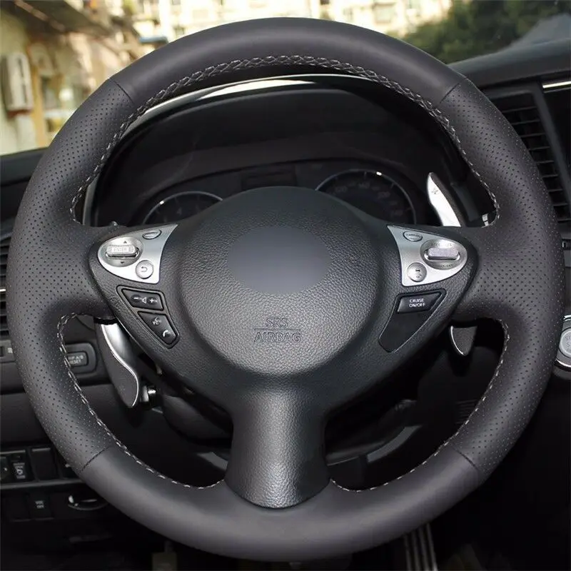 

Top Leather Steering Wheel Hand-stitch on Wrap Cover For Nissan Juke Maxima 2009-2014 Sentra 2016-2017