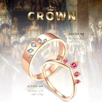 

LP 2019 NEW 18K Rose Gold Crown Couple Wedding Rings For Lover Promise Natural Diamond Ruby Engagement Ring for Valentine's Gift