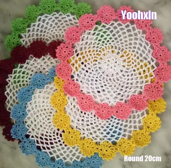 

Modern round cotton placemat cup coaster mug kitchen Christmas table place mat cloth lace Crochet tea coffee pan doily dish pad