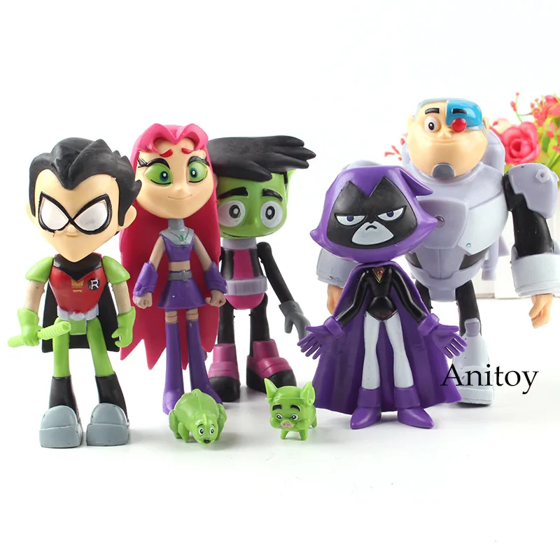 7 шт./компл. Teen Titans Go Robin Cyborg Beast Boy Starfire Ворон силки ПВХ Аниме фигурки дети девочка мальчик Рождественский подарок игрушки