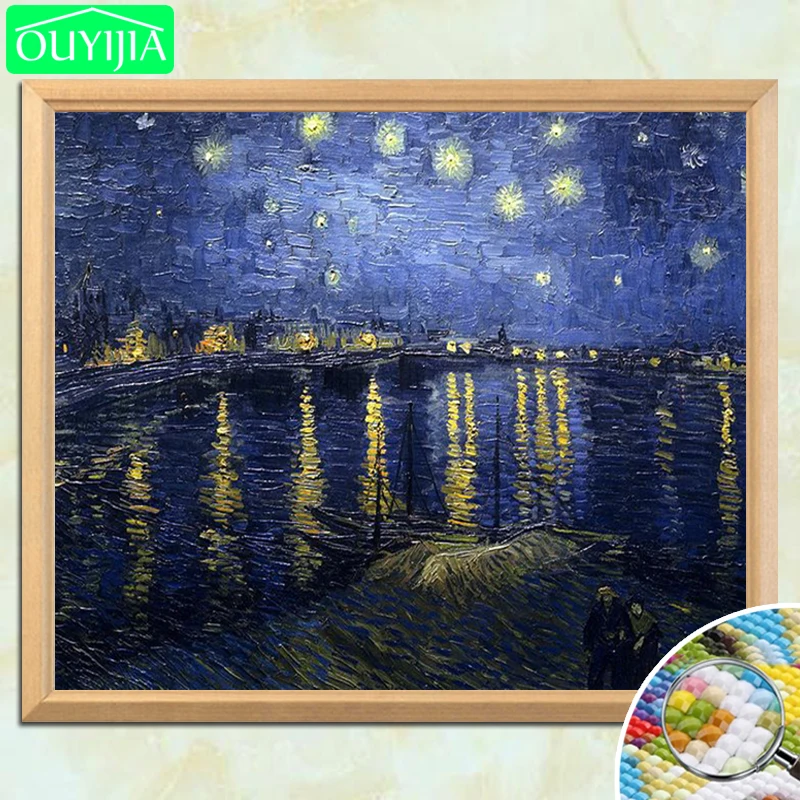 Знаменитая Картина Ван Гога "Звездная ночь над роной" 5D DIY алмазная живопись полная квадратная Алмазная вышивка Стразы картина