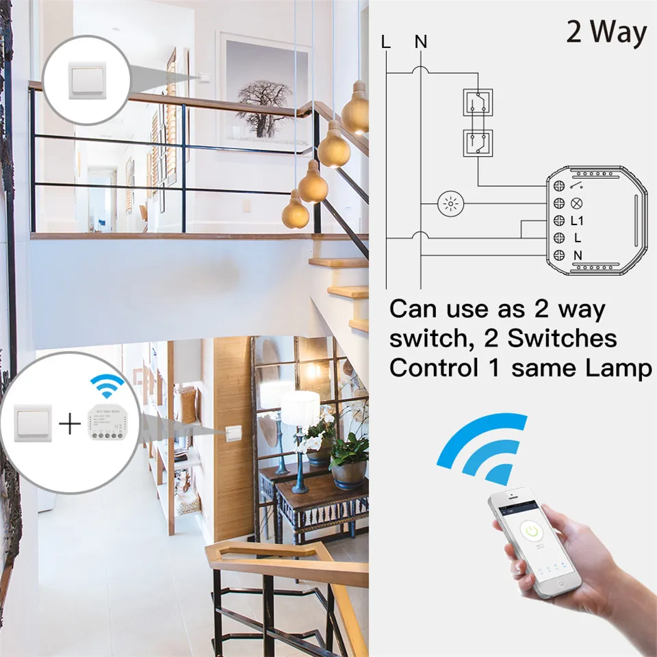 Diy выключатель модуль Wifi дистанционный переключатель освещения Smart Life/Tuya приложение дистанционное управление, работает с Alexa Echo Google Home 1/2 Way