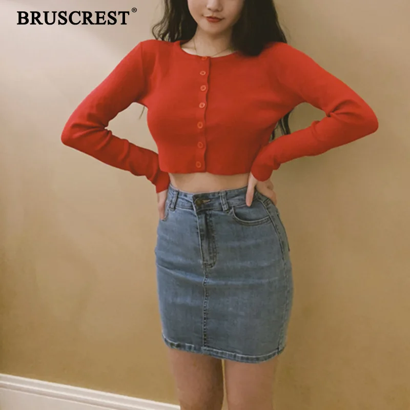Cheap Fall 2019 Knitted Cardigan Button Up Korean Cute Sweaters Cropped Cardigan Women Kawaii Crop Sweater Knitting Top Streetwear