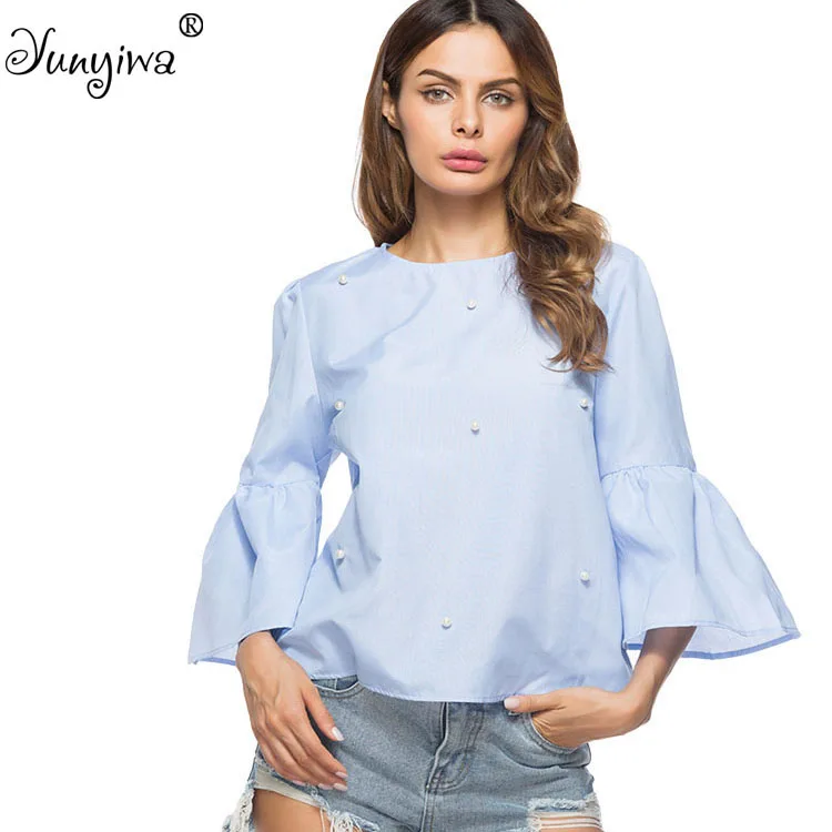 Women Blouse Shirts Casual Solid plus size Blusa Beading