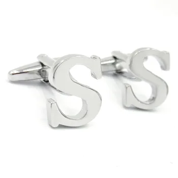 

Pair of Mens Cufflinks Stainless steel Initial Alphabet Letter S Personalized Cuffs